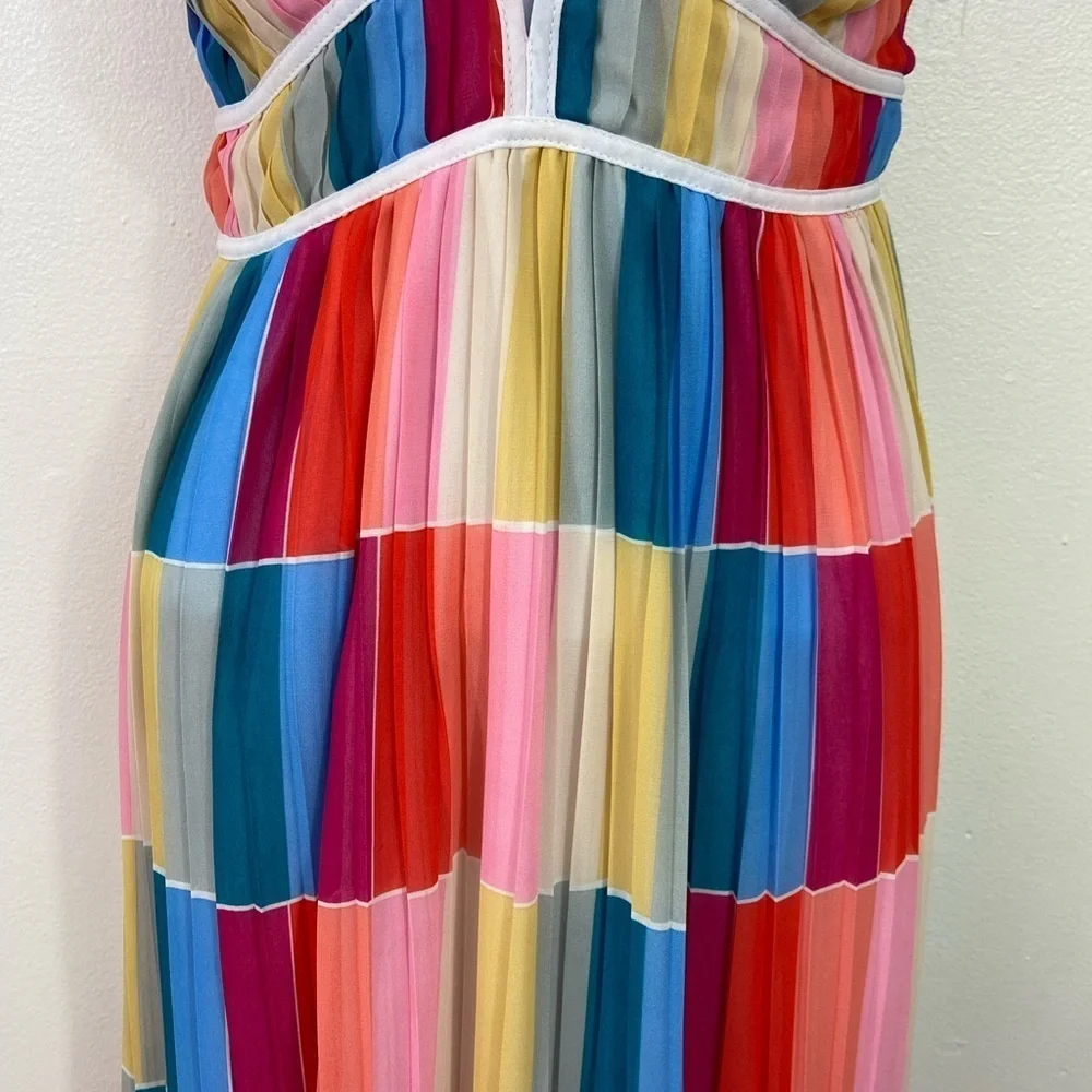 Fate Rainbow Multicolored Maxi Dress 
S Deep Vneck Cocktail New Imperfections - Picture 4 of 14